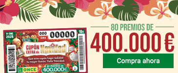 Cupón Extra de Navidad de la ONCE. 80 premios de 400.000 €. Compra ahora.