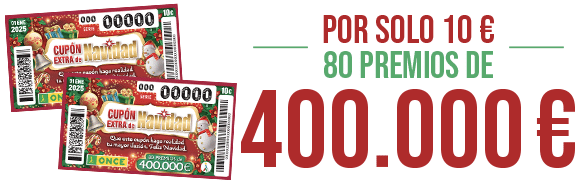 Cupón Extra de Navidad. Por solo 10€. 80 premios de 400.000 €.