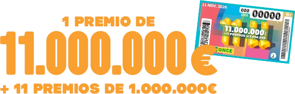 11/11 de la ONCE. 1 Premio de 11.000.000 € + 11 premios de 1.000.000 €. Juega ahora.