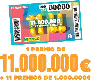 11/11 de la ONCE. 1 Premio de 11.000.000 € + 11 premios de 1.000.000 €. Juega ahora.