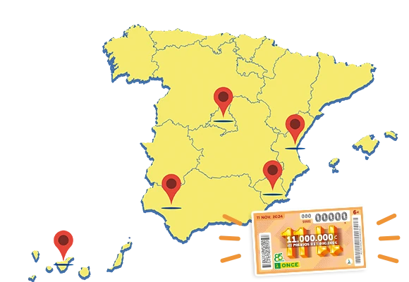 Mapa de España donde se muestra la provincia de Pending, agraciada con el Sorteo 11/11 de la ONCE de 2024.