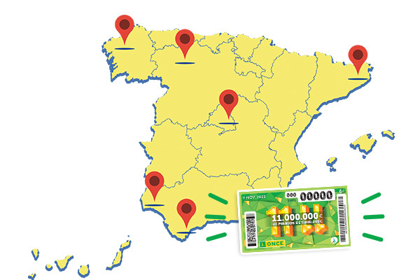 Mapa de España donde se muestra la provincia de Lugo, agraciada con el Sorteo 11/11 de la ONCE de 2023.