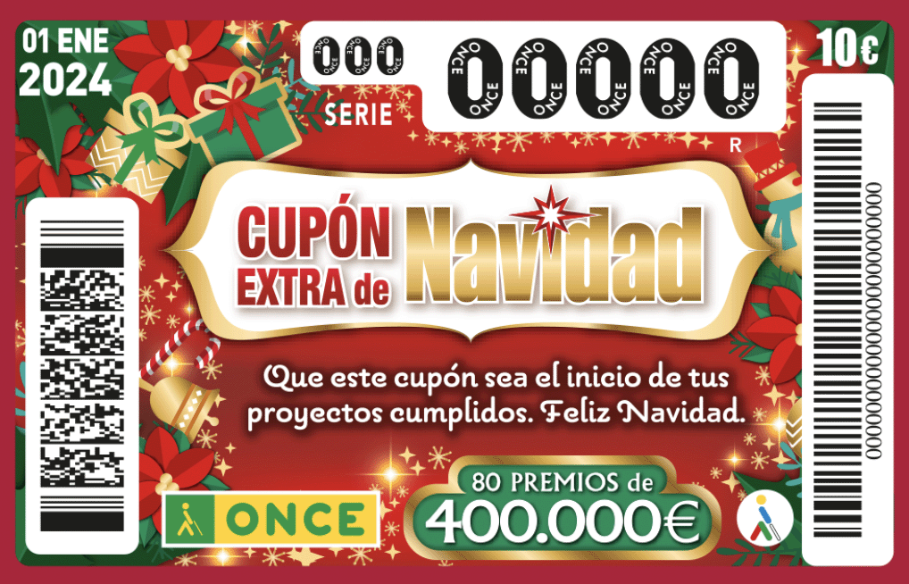 1 enero 2023. Cupón Extra de Navidad. 10 €. 75 premios de 400.000 €.