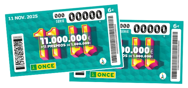 11/11 de la ONCE. 1 Premio de 11.000.000 € + 11 premios de 1.000.000 €. Juega ahora.
