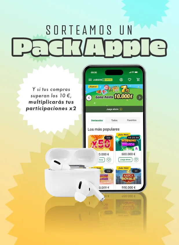 Sorteamos un  Pack Apple. Y si tus compras superan los 10 €, multiplicarás tus participaciones x2.