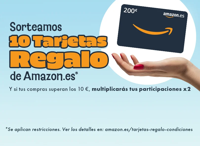 Sorteamos 10 Tarjetas Regalo de Amazon.es. Y si tus compras superan los 10 €, multiplicarás tus participaciones x2.