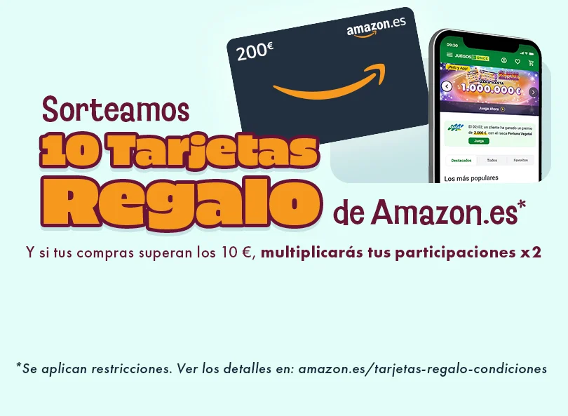 Sorteamos 10 Tarjetas Regalo de Amazon.es. Y si tus compras superan los 10 €, multiplicarás tus participaciones x2.