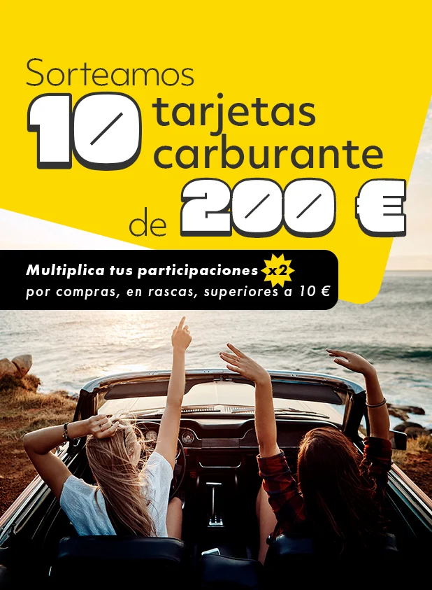 Sorteamos 10 tarjetas carburante de 200 €. Multiplica tus participaciones x2 por compras, superiores a 10 €.