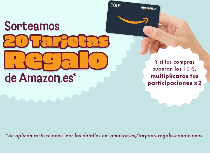 Sorteamos 20 Tarjetas Regalo de Amazon.es de 100 €. Y si tus compras superan los 10 €, multiplicarás tus participaciones x2.
