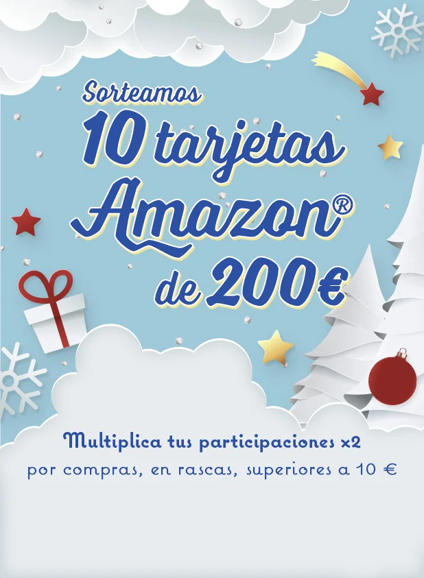 Participa en el sorteo de 10 tarjetas regalo Amazon®. Multiplica tus participaciones x2 por compras, en rascas, superiores a 10 €.