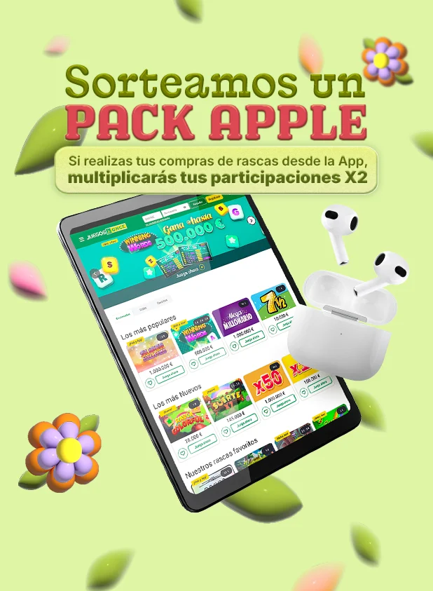 Sorteamos un Pack Apple. Si realizas tus compras de rascas desde la App, multiplicarás tus participaciones x2.