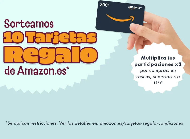 Sorteamos 10 Tarjetas Regalo Amazon.es de 200 € cada una. Multiplica tus participaciones x2 por compras, en rascas, superiores a 10 €