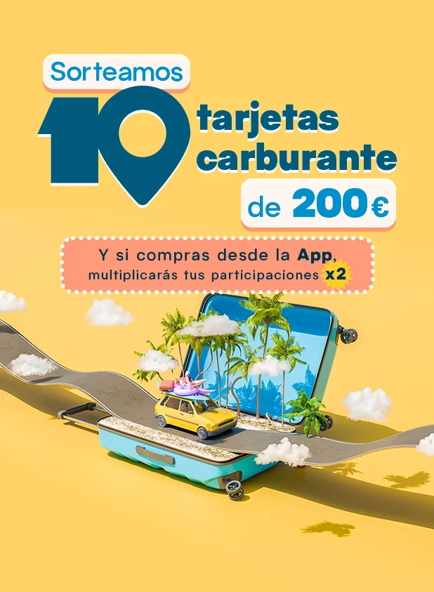 Sorteamos 10 tarjetas carburante de 200 €. Y si compras desde la App, multiplicarás tus participaciones x2.